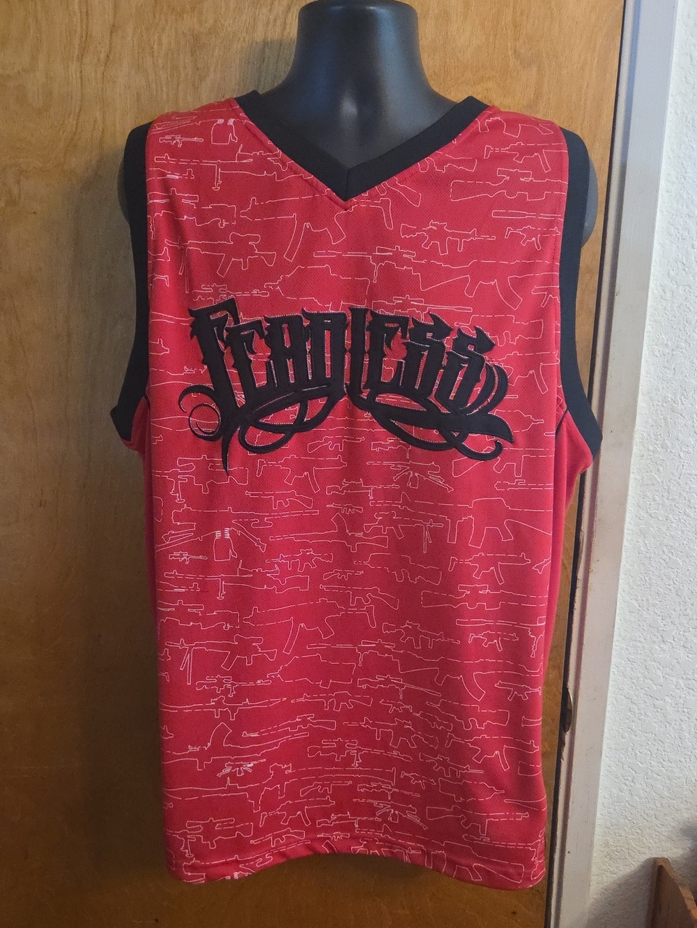 Fearless Clothing Jersey Tank Mens XXL Extra Large Red Black Embroidered